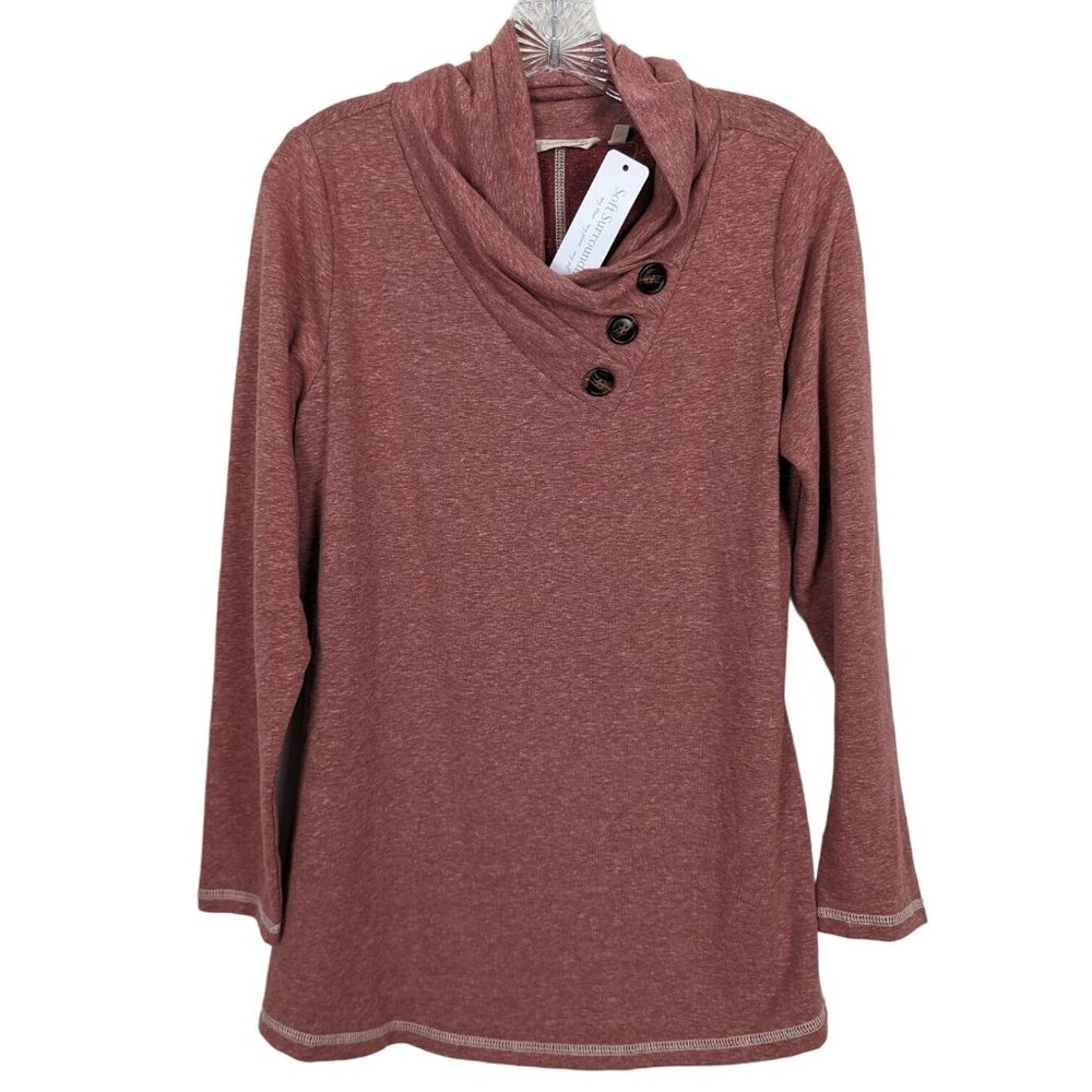 Soft Surroundings long sleeve Brinley brick colored cowl neck buttons tunic‎ S